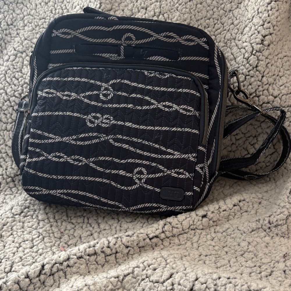 lug Nautical Quilted Crossover Preppy Beach Bag with 3 Zip Around Zippers